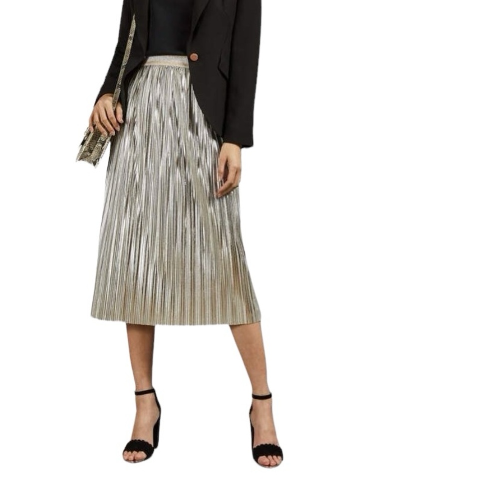 Ted Baker Silver Pleated Midi Skirt